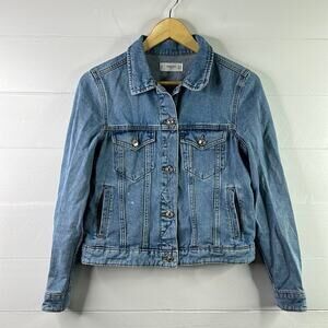 MANGO DENIM Light Wash Denim Long Sleeve Button‎ Up Jean Jacket Size Small